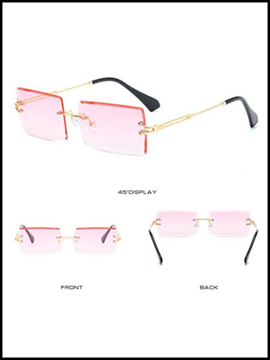 Retro Rimless Rectangle Sunglasses Gold Metal Tinted Lens UV400 Protection main image 4